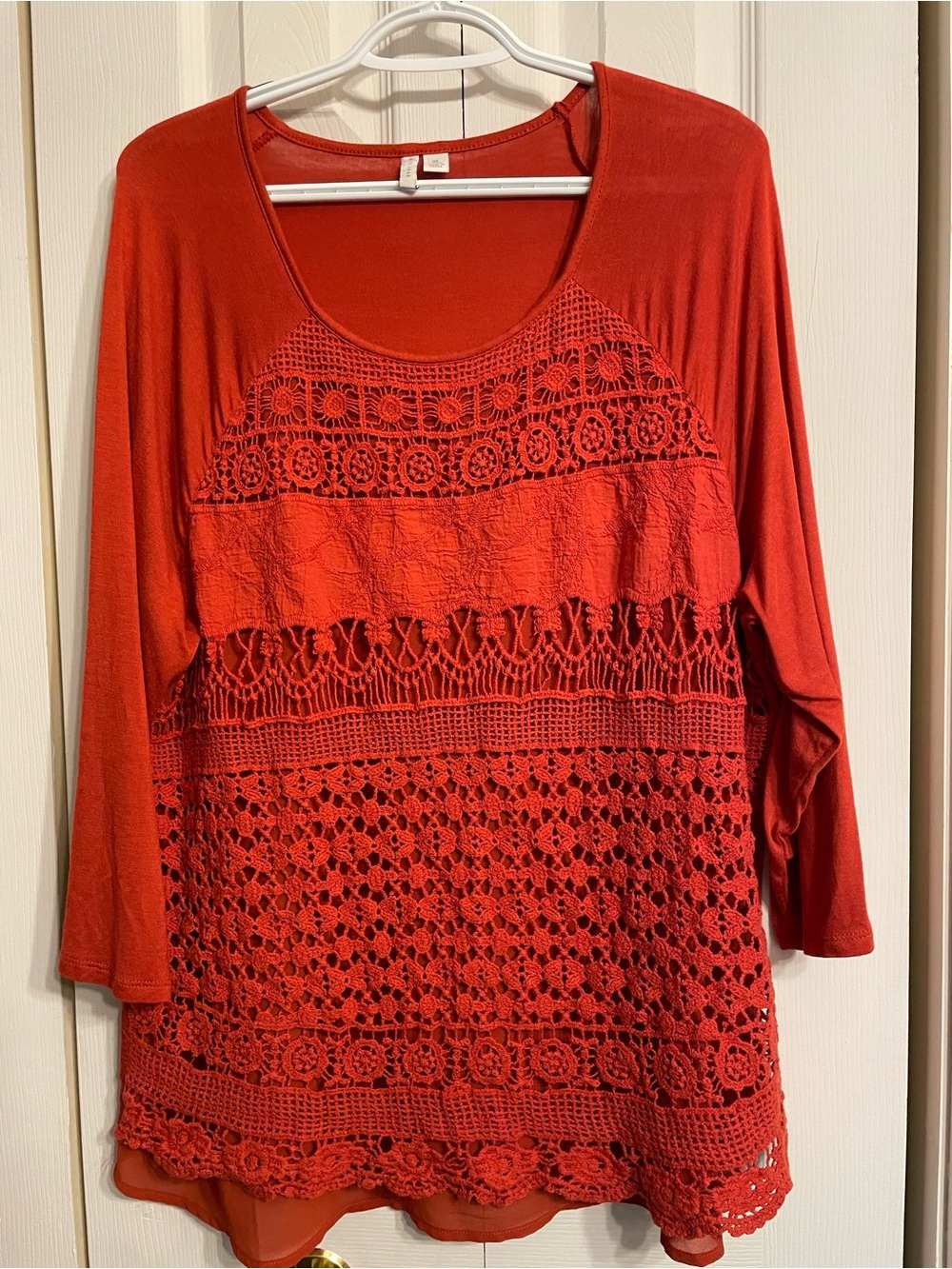 Women's Rusty Red Crochet Layered Long-Sleeve Top